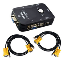 2 Port KVM USB VGA SVGA Switch KVM Extender Switcher Box with Control Button + 2 Cables for PC Mouse Keyboard Moniter KYB VID