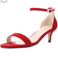 New Red Comfortable Women Sandals Shoes Ladies Fashion Open Toe Med Thin High Heels One Strap