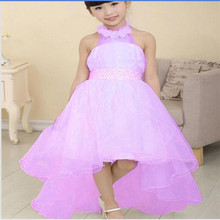 2016 Flower Girl Dress For Wedding Party New Style Halter Princess Dresses Formal Clothes Pearl Waist Dress Tail