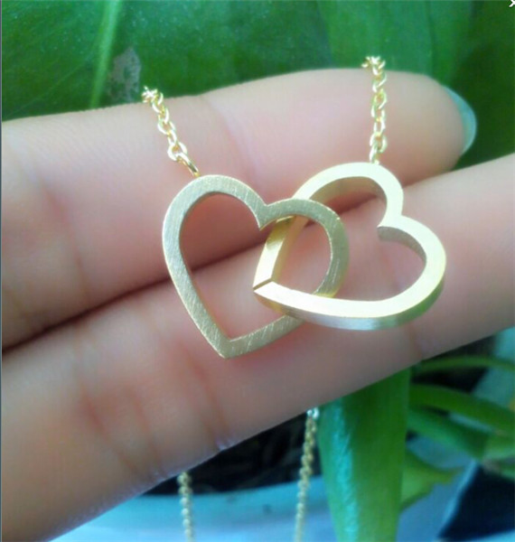 2015 Gold Silver Stainless Steel Jewlery Open Dounble Heart Pendant Necklace for Women Wedding Gift