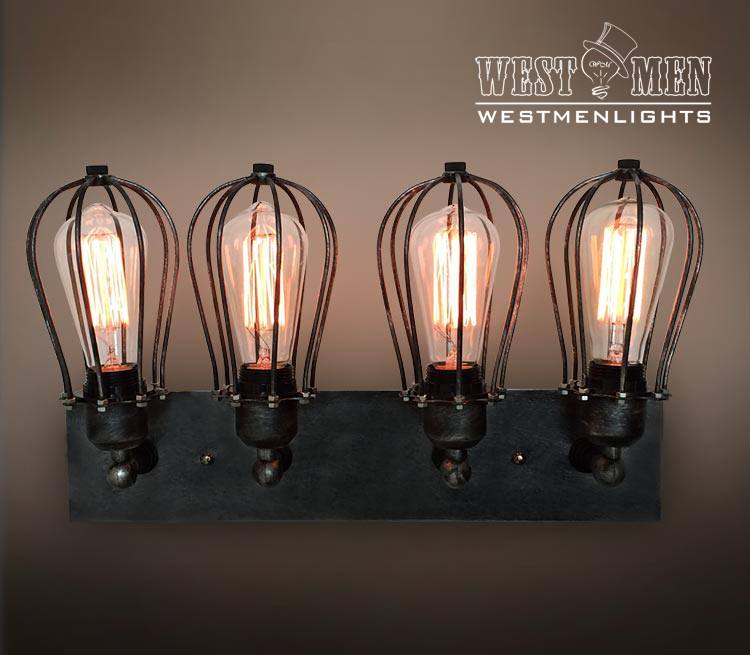 4 Lights Barn Metal Wire Cage Wall Sconce Lamp Vintage Industrial Semi Flush Mount Light for ...