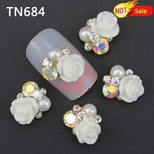 10pc White Alloy Glitter 3d Nail Art Rose Decorations with Rhinestones,Alloy Nail Charms,Jewelry on Nails Salon Supplies TN684