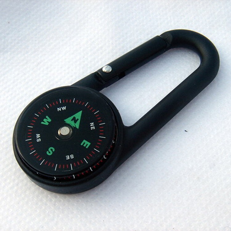2in1 Outdoor Camping Hiking Compass Key Ring Snap Hook KeyChain Survival Tool v 