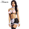 Amoretu Womens Sexy Lingerie Bra Set French Maid Costume Uniform Erotic Underwear Cupless Outfit