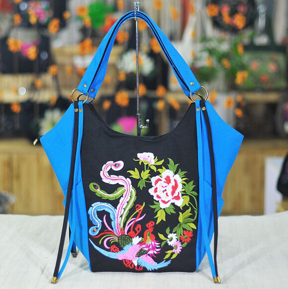 Womens Floral Embroidered Canvas Tote bag