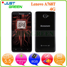 Original 5.5 inch Lenovo A768T 4G LTE Phone MSM8916 Quad Core 1GB RAM 8G ROM 8.0MP Android 4.4 Dual SIM GPS Bluetooth WCDMA