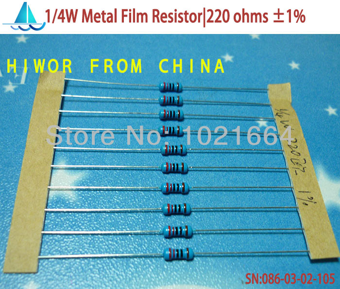 (1000pcs/lot)(Metal Film Resistors|0.25W) 1/4W Watt 0.25W 1% Metal Resistor 220 ohm