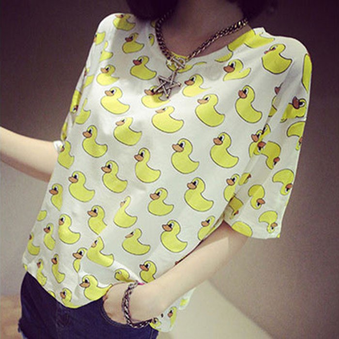 Gold-2015-New-Women-Summer-T-shirt-Cute-Girl-Harajuku-Cartoon-Banana-Duck-Cat-Cigarette-Owl-Print