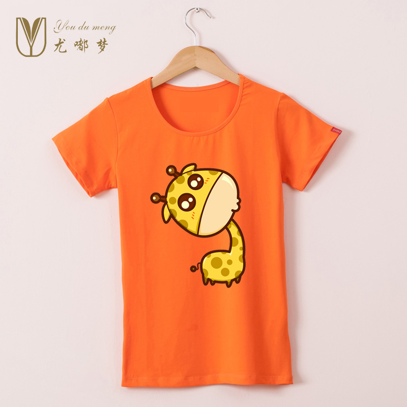 New Fashion Women T Shirt Vogue Lovely Giraffe printed Tee Tops For Woman Clothing O Neck