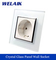 WELAIK EU Wall Socket European Standard Power socket Wall Outlet White Crystal Glass Panel AC 110