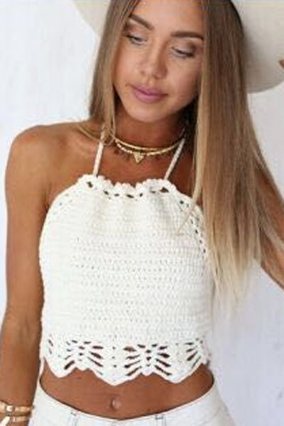 Aliexpress Com Buy Women Sexy White Hollow Out Crochet Knit Crop Top Summer Handmade Knit