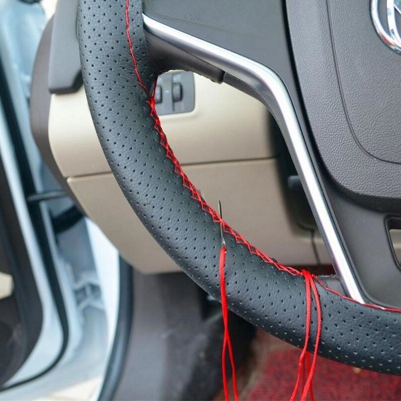 1PC-DIY-Car-Steering-Wheel-Cover-With-Needles-and-Thread-Artificial-leather-Gray-Black-HA10328
