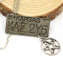 free shipping Movie Jewelry Supernatural Dean License Plate Pendant Necklace New Fashion Vintage Necklace For Everyone