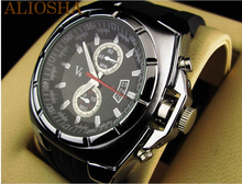 ALIOSHA Vogue V6 Brand Man Sliver Case Big Dial Sports Casual Quartz Wrist Watch Strips Hour
