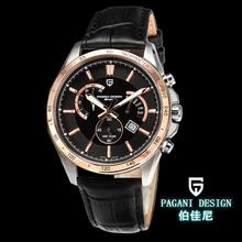 Pagani marca de diseño macho mens ocasionales de los deportes de cuarzo reloj de pulsera para hombre cronógrafo correa de cuero impermeable PS-3304
