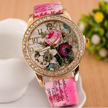 Girls Ladies Casual Watch Beautiful Full Rhinestone watch Women Flower Wristwatch dress watch clock hours montre femme