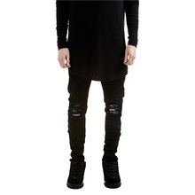 Mens Mid Waist Skinny Jeans Distressed Elastic Jeans Denim Biker Moto Jeans Hiphop Washed Ripped Jeans Men