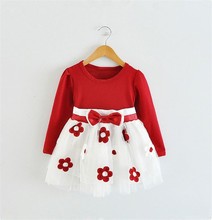 2016 Baby Princess Girls Toddler New Born Flower Dress for Newborn Long Sleeves 1-2 Year Birthday Baby Dresses for Children