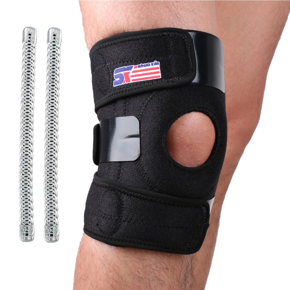 Free Shipping Adjustable Sports Leg Knee Support Brace Wrap Protector Pads Sleeve Cap Patella Guard 2 Spring Bars,One Size,Black