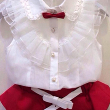 new 2015 Summer fashion Girl lace white blouses red shorts clothing set twinset