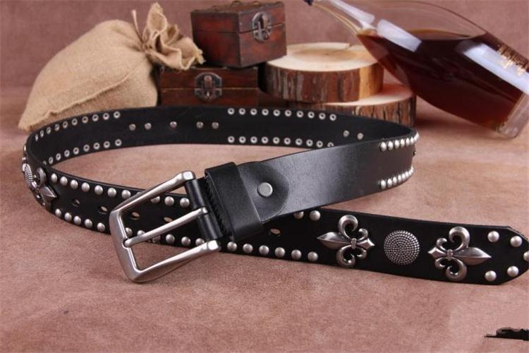 Real Leather Rock Punk Men Belt Rivet Belts For Men Jeans Stud Hip