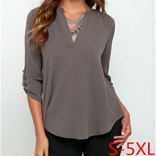 S-5XL Women Causal Blouse Chiffon Blouses Tourism Tops And Shirts V-Neck Long Sleeve Shirt Female tunics women summer F1027