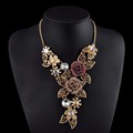 European Vintage Gold plated Rose Rhinestone Necklaces Pendants Link Accessories Choker Maxi Necklace Women Statement Jewelry
