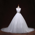 Good Quality V neck Crystal Belt Organza Wedding Gowns White Mariage A line Spaghetti Strap High