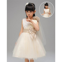 Elegant Boutique Cristal Girls Dress Party Ceremonies Single Oblique Shoulder Lace Kids Clothes Princess Costume Bow Clothing