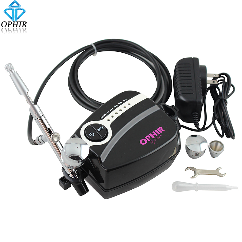 OPHIR Free Shipping Adjustable Purple Mini Compressor 0.5mm Dual Action Airbrush Kit for Makeup Hobby Tattoo Cake_AC094P+AC006