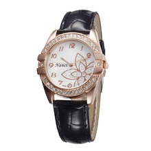 WH137 girl hour clock Exquisitely Flower New Fashion Jewelry Simulated Diamond Ladies PU Leather Quartz Wristwatches