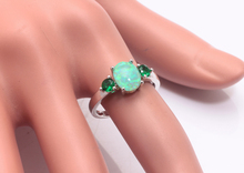 Luxury Bright Color Wholesale Jewelry Green Fire Opal Emerald 925 Silver Stamp Ring Size 5 6