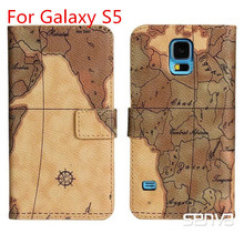 Case for Samsung Galaxy S5 i9600 Map Pattern Leather Wallet Stand Card Holder Mobile Phone Accessories Cover Bag 2015 New