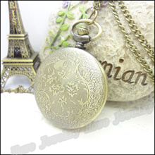 New Steampunk Quartz Dress Pocket Watch Rose Flower Vintage Style Bronze Necklace Pendant Chain Clock