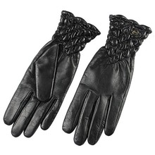 Hot Sale 2016 Winter Gloves Women Wrist Elastic Genuine Leather Lambskin Solid Fashion Dressing Glove Free