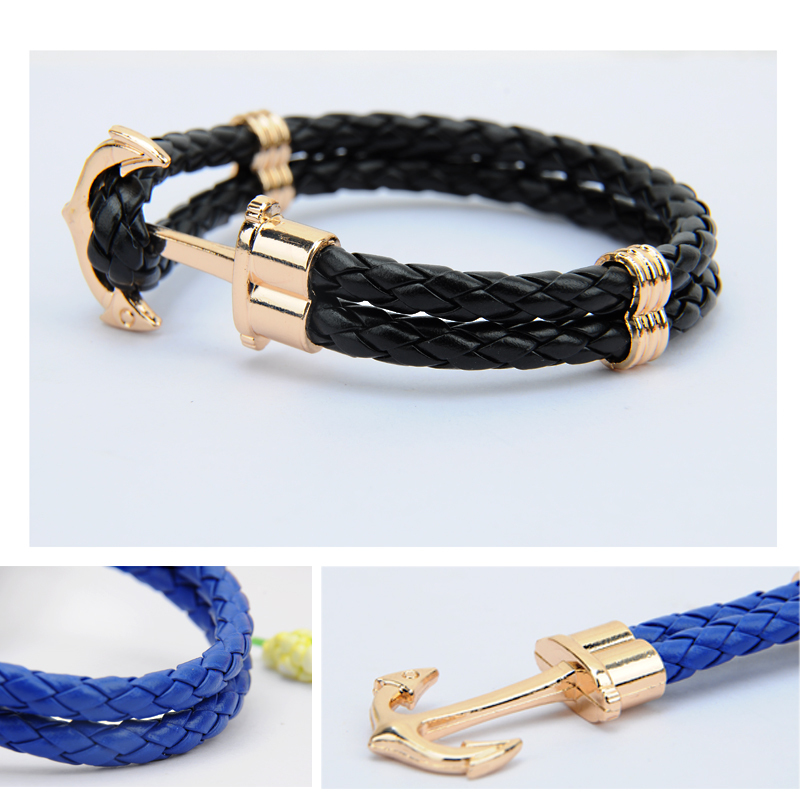 High Quality Fashion Jewelry PU Leather Bracelet Men Anchor Bracelets for Women Best Friend Gift Summer