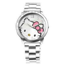 HelloKitty Clock Women Dress Watch Hello Kitty Cartoon Watches Stainless Steel Watch Women Rhinestone Watches kids reloj mujer