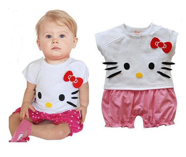 Лето стиль дети в одежда девочки hello kitty cat детские комбинезоны альпинизм младенцы хлопок спецодежда комбинезоны