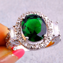 Luxuriant Emerald Quartz White Topaz 925 Silver Ring Size 7 8 9 10 Fashion Women Bridal