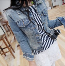 2016 spring arrival women’s fashion stylish punk lapel denim jean biker coat