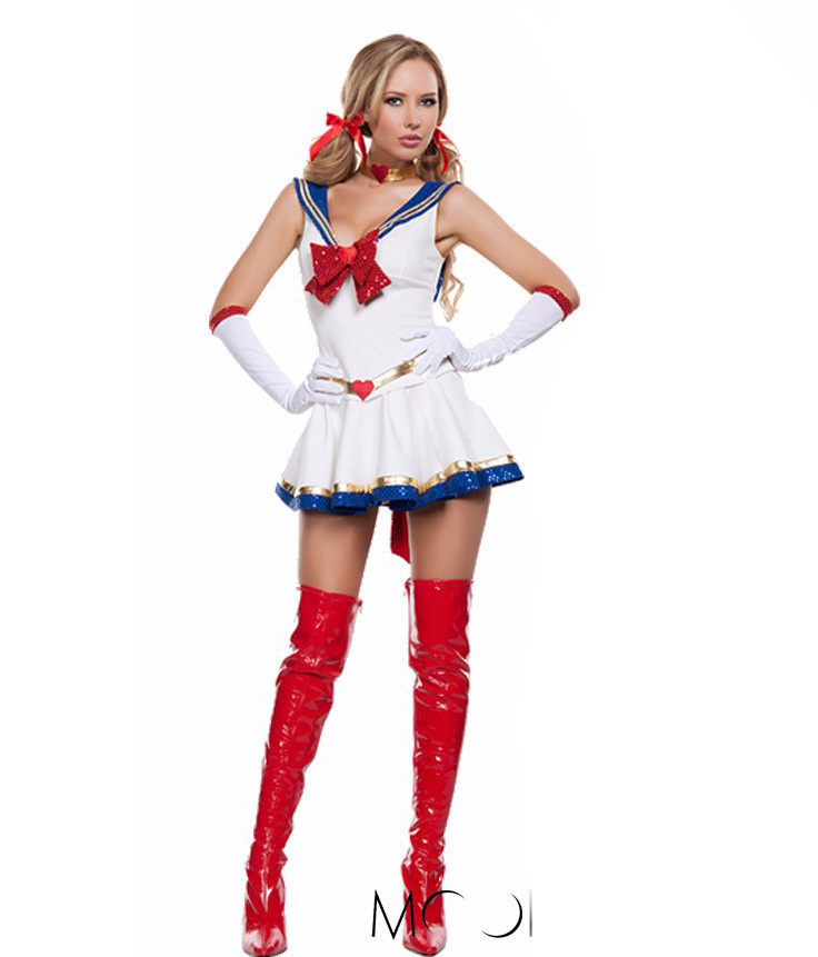 Sexy White Sailor Moon Costume Cartoon Movie Cosplay Girl Mercury Moon Mars Dress...