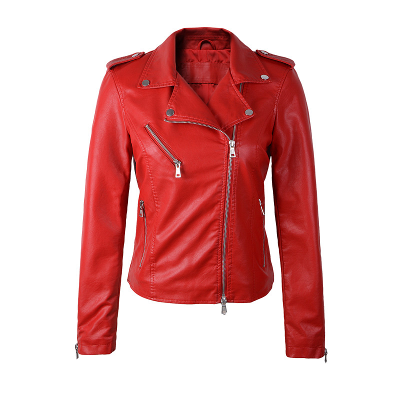 high quality New 2015 Autumn Winter Fashion Turn-down Collar Short Leather Jacket Black Slim Red Leather Coat Drop Free shipping
