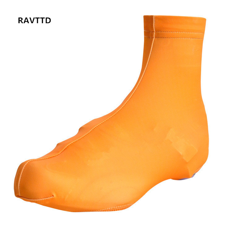 orange cycling overshoes