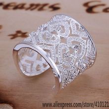 R106 Hot free shipping silver fine jewelry,Wholesale 925-Sterling-Silver charms fashion Inlaid Multi Heart Ring-Silvery-Opened