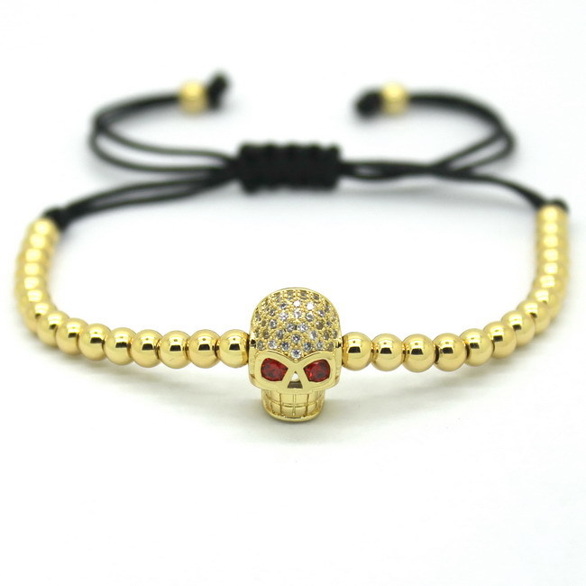 Famous Men Rose Gold Bracelets Pave Setting Black CZ Evil Eye Connector 4mm Round Beads Braiding