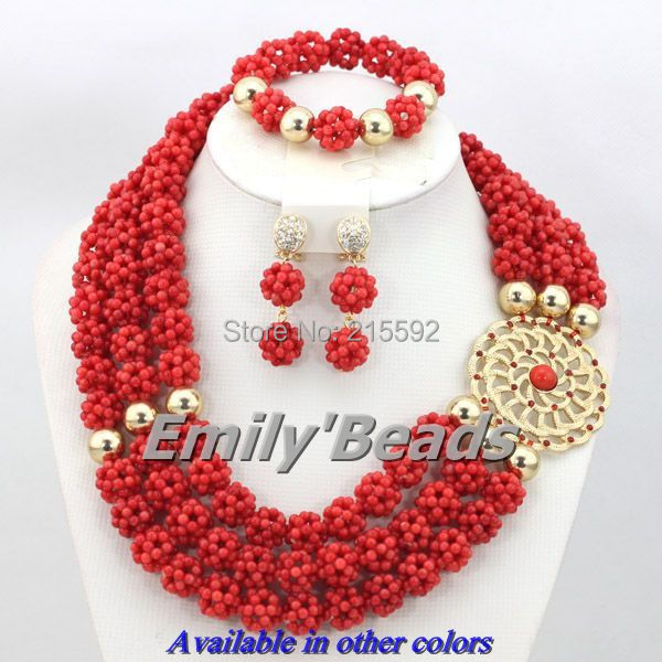 African Jewelry Sets Red/Pink Nigerian Wedding Coral Beads Jewelry Sets 3 Layers Indian Bridal Jewelry Free Shipping CJ258
