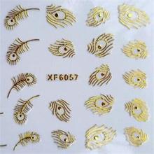 New beautiful women s Gold Peacock Feather nail Stickers Decals Nail Art tip decoration free shipping
