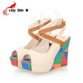 Women Summer Platform Sandals 2016 New High Heels Wedges Shoes Small Size 33 Sweet Peep Toe