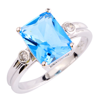lingmei Wholesale New Charming Jewelry Emerald Cut Blue Sapphire 925 Silver Ring Size 6 7 8 9 10 Women For Party Free Shipping