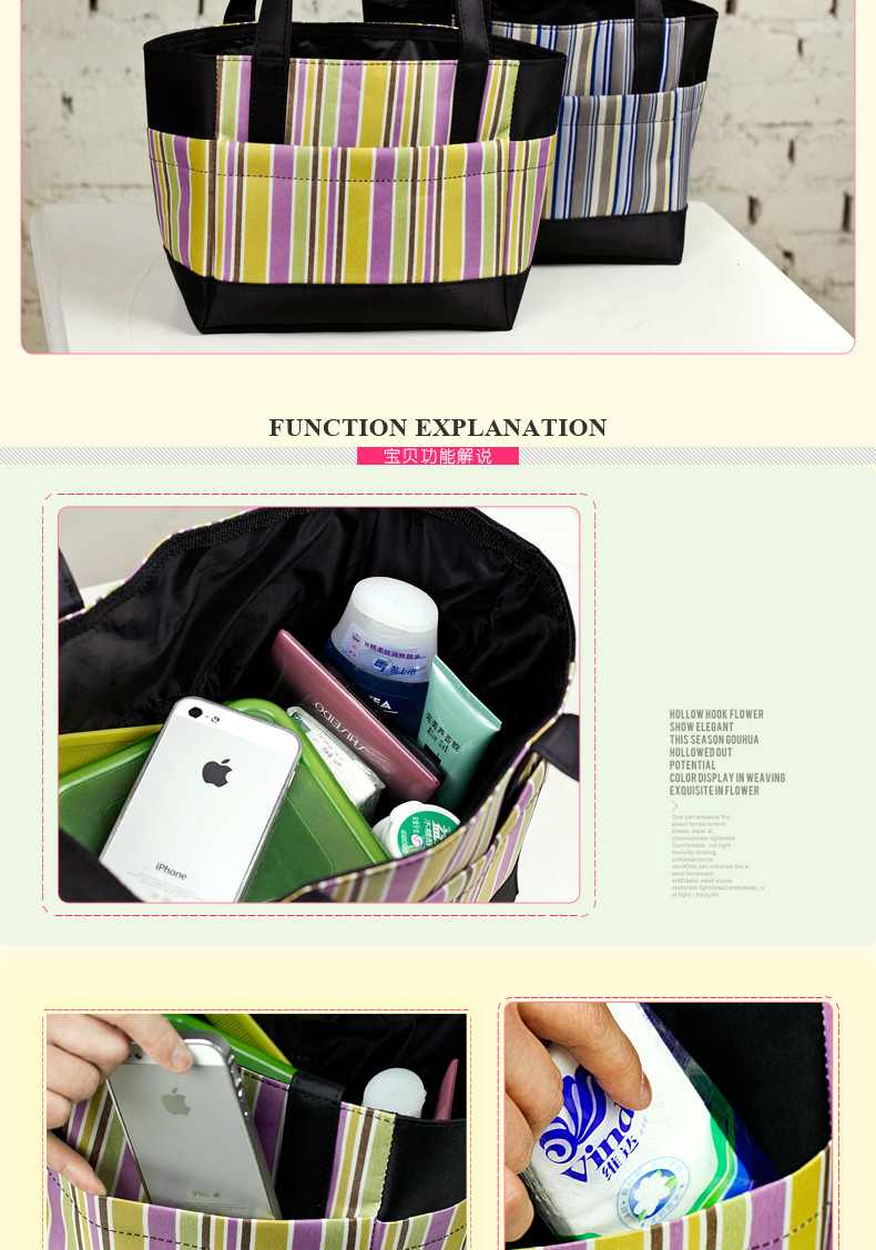Fashion Stripe Thermal Preservation Bags Simple Convenient And Practical Mummy Handbag For 6 Color Chioce (5)